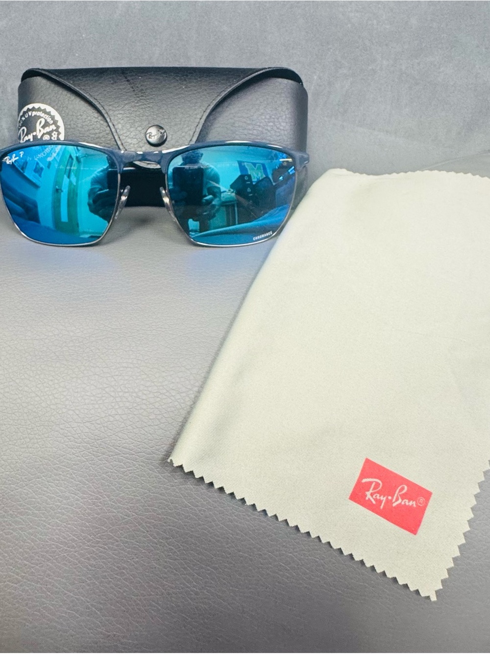Ray-Ban RB 3836 Polarized Men’s Blue Frame Sunglasses with Blue Mirrored Lenses